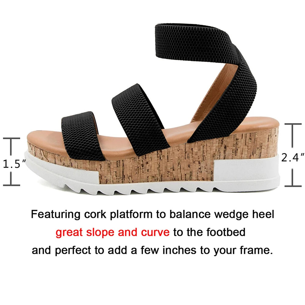 Summer Women's Sandals Platform Casual Wedge Shoes/Cork Elastics Strap Fashion Sandals