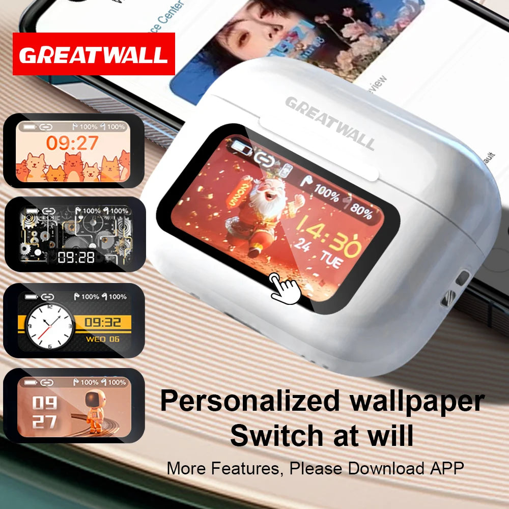 Original GREATWALL Wireless Bluetooth Earphones ANC Noise Reduction Earbuds/HD Mic Call Gamer Earbuds LED Touch Screen Control