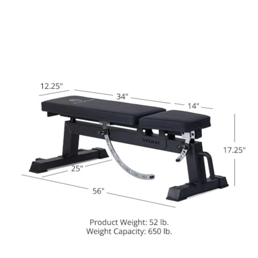 Home gym weightlifting bench: steel, black 650 LB capacity/adjustable flat/incline/upright positions for strength training