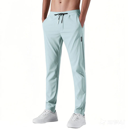 Men Fast Dry Stretch Pants Ice Silk Trousers Solid Color Mid-Waist/Loose Breathable Straight-Leg Casual Pants Thin Sports Pants