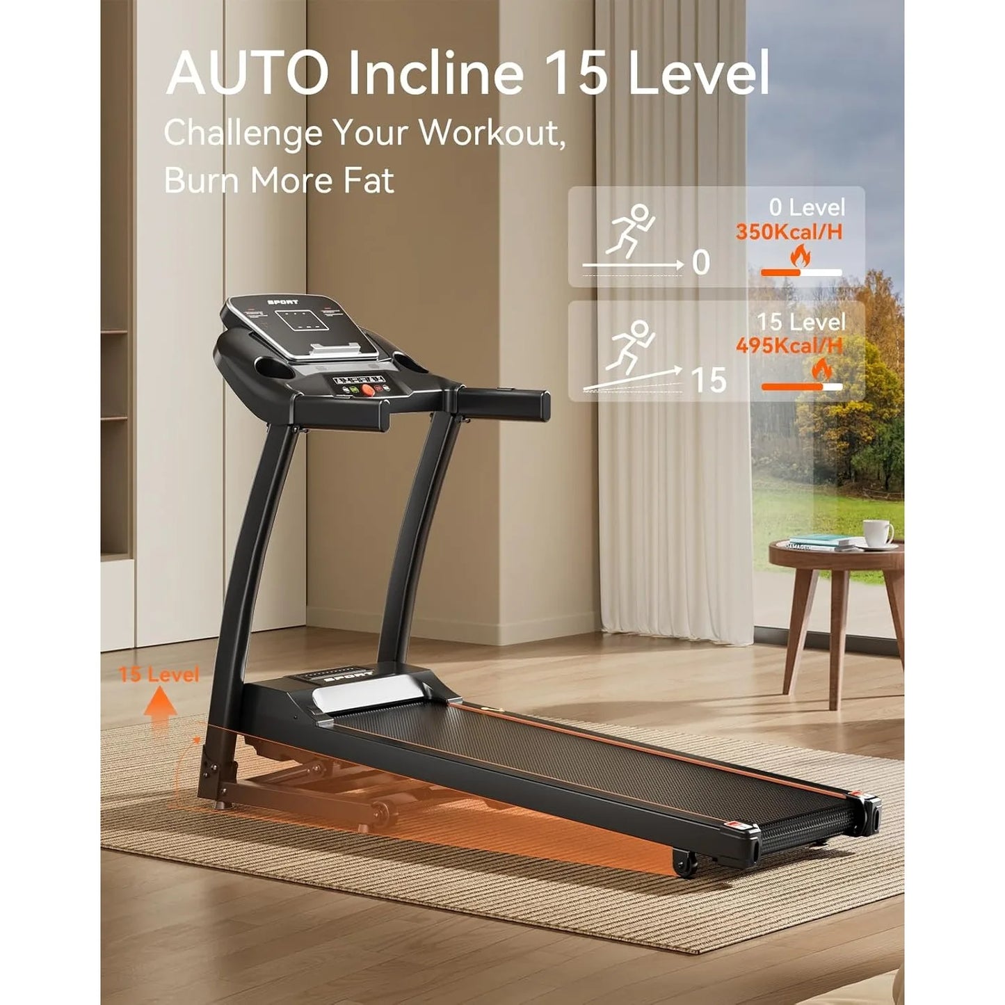 Treadmill for Home, 3.0 HP Treadmill with Incline/Heart Rate Sensors Digital Display for Walking Running and Indoor Fitness