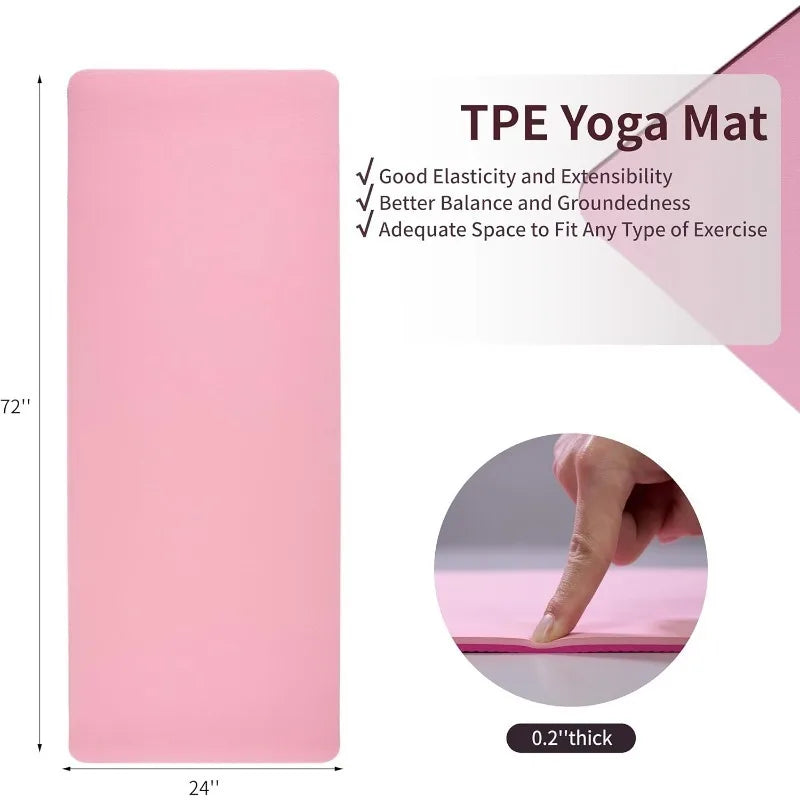 Non-Slip TPE Yoga Mat for Women & Men, 72"x24" Extra-Long Pilates Mats for Hot Yoga/HIIT, Floor Workouts, Lightweight Fitness Mat