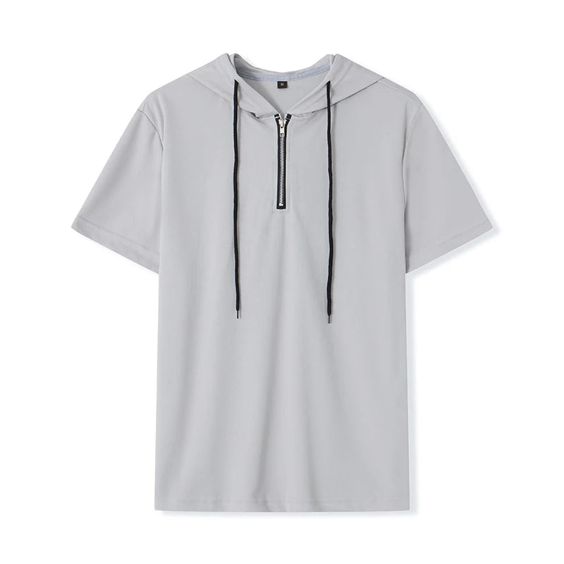 Men s Lightweight Short Sleeve Zip Up Hoodie Sweatshirt with Drawstring/Solid Color Casual Pullover Hooded T-Shirt for Summer