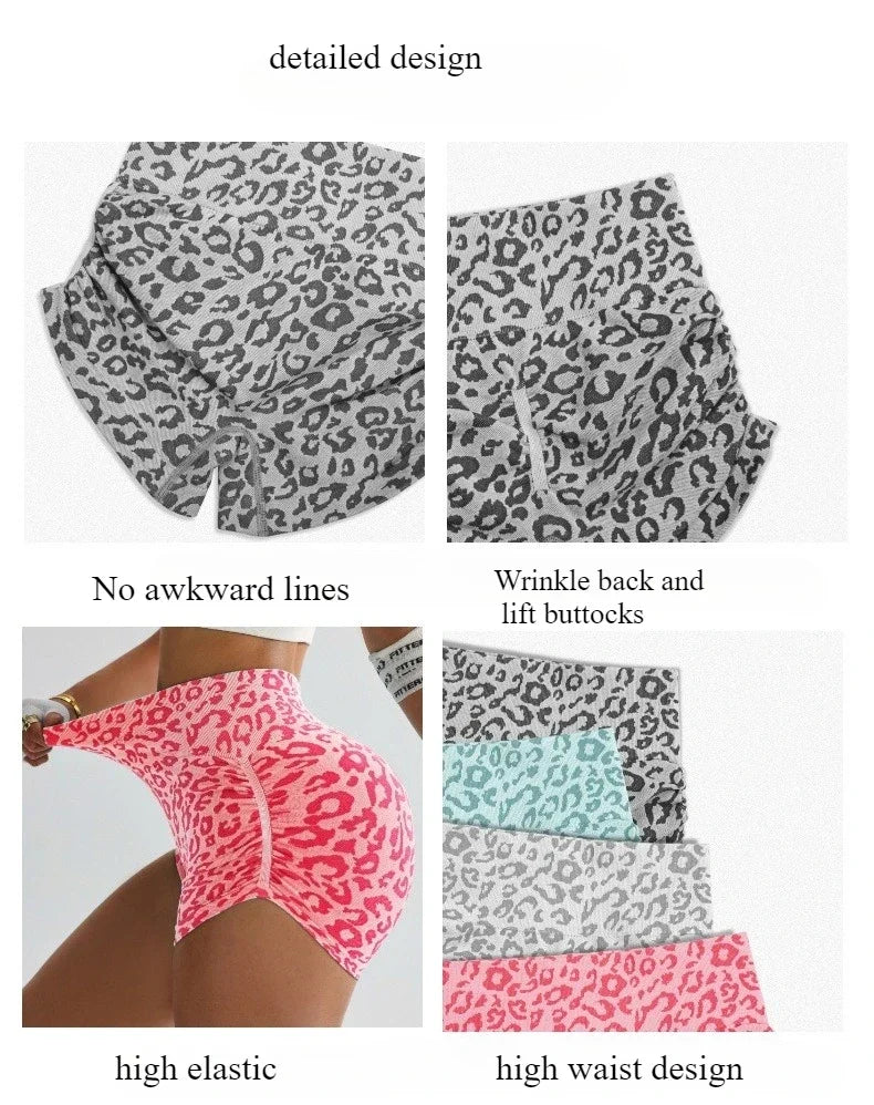 Women High Waist Leopard Print Shorts Seamless Slim Leggings  Hip Lifting/Gym Running Cycling Yoga Shorts Summer for Women