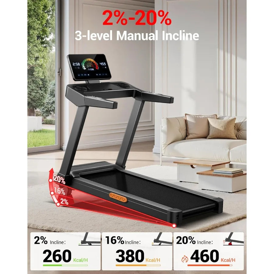 Fitness Treadmill with 3-Level Incline, Treadmills for Home Auto Folding/with Pulse Sensors 300 LBS Capacity, 3.0HP Quiet Brus