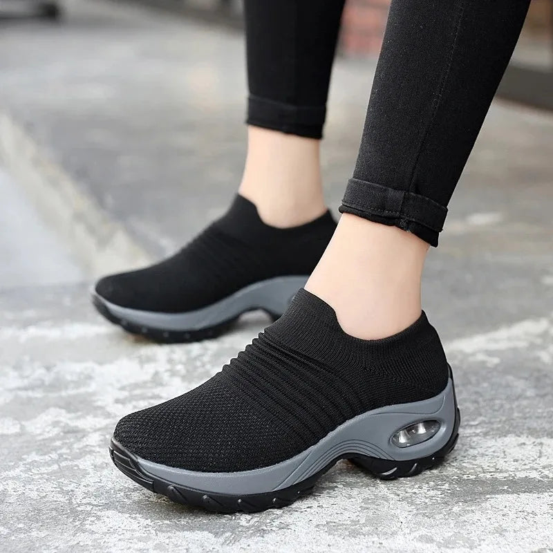 Women Running Training Sneakers Female Air Cushion/Causal Sport Shoes Slip On Walking Sock Shoes