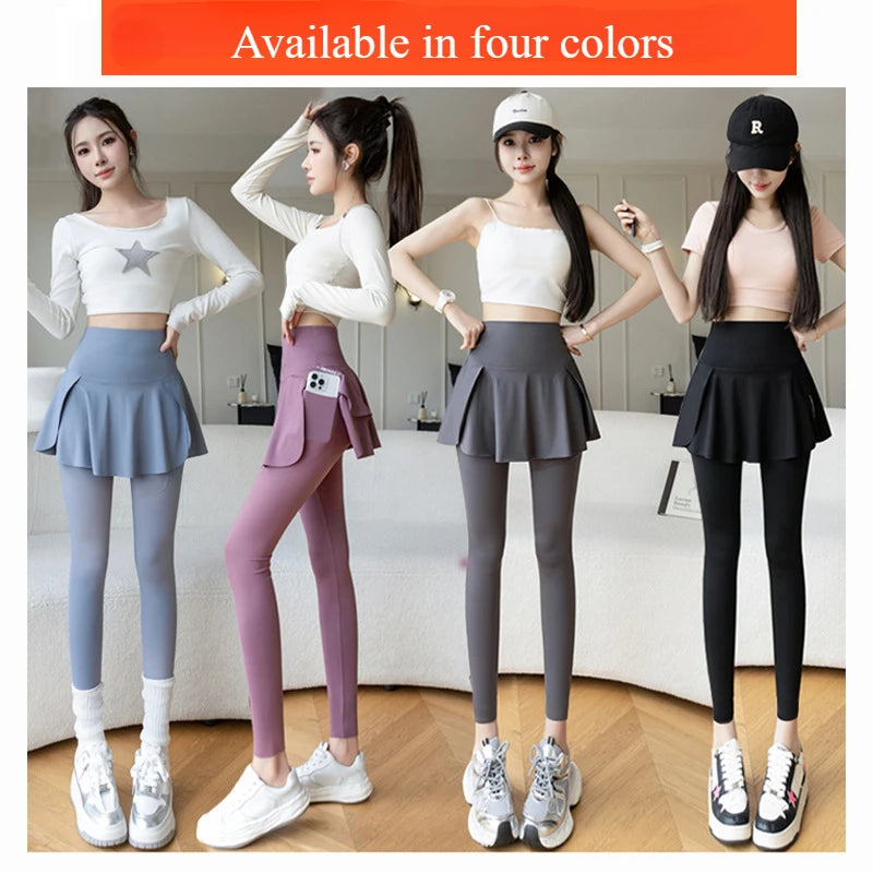 Women Fake Two Pieces Leggings Seamless Fitness Leggings High Waist/with Pocket Elastic Slim Fashion Hip Lifting Yoga Pants