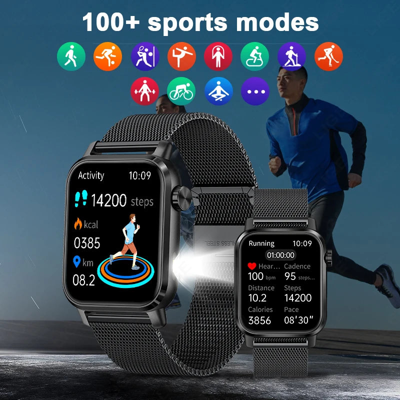 LIGE New Smart Watch 1.85''HD Screen Men Watches 3D Dial Bluetooth Call/Sport Fitness Tracker Men Smartwatch With LED Flashlight