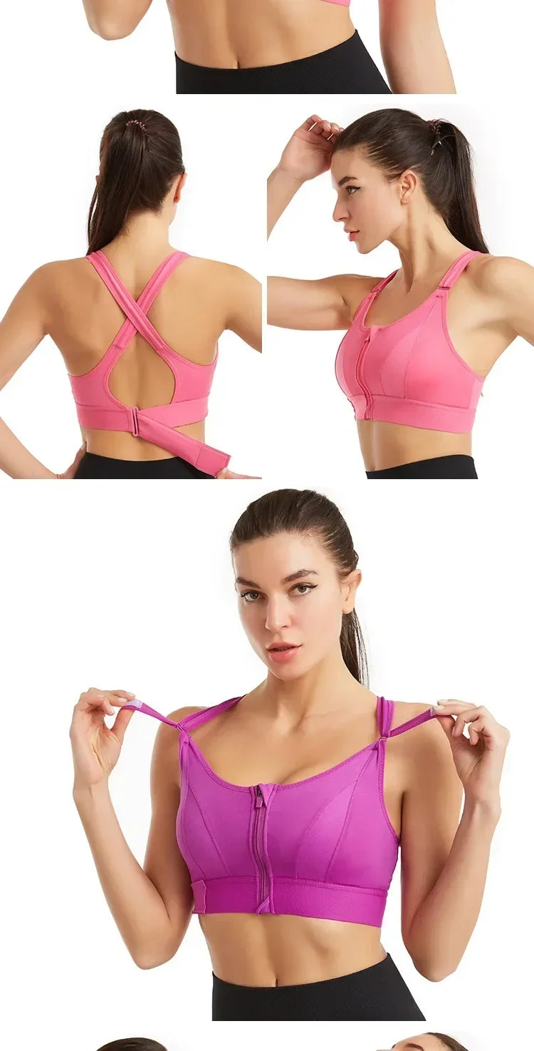 Women Sports Bras Tights Crop Top Yoga Vest Front Zipper Plus Size/Adjustable Strap Shockproof Gym Fitness Athletic Bras