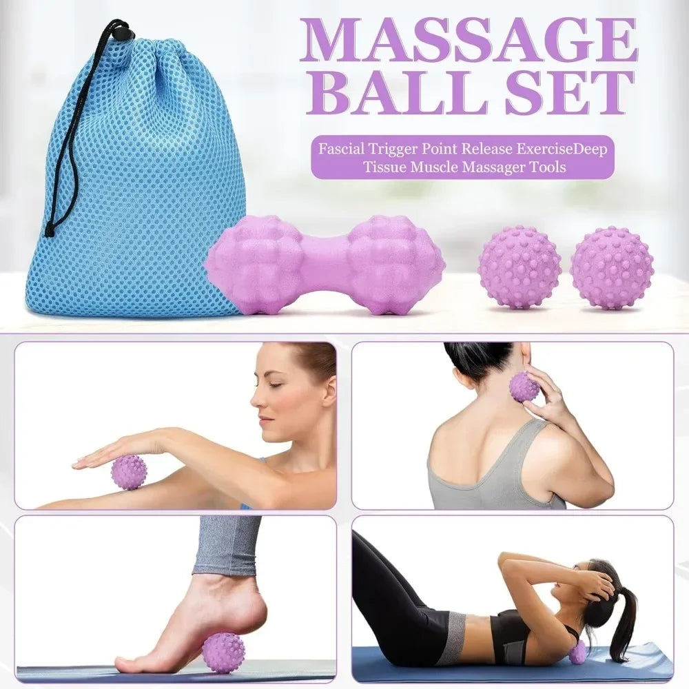 Yoga Wheel 12 in 1 Set with Back Roller for Pain Relief & Deep Tissue Massage/Yoga Blocks 2 Pack with Yoga Ring Yoga Strap