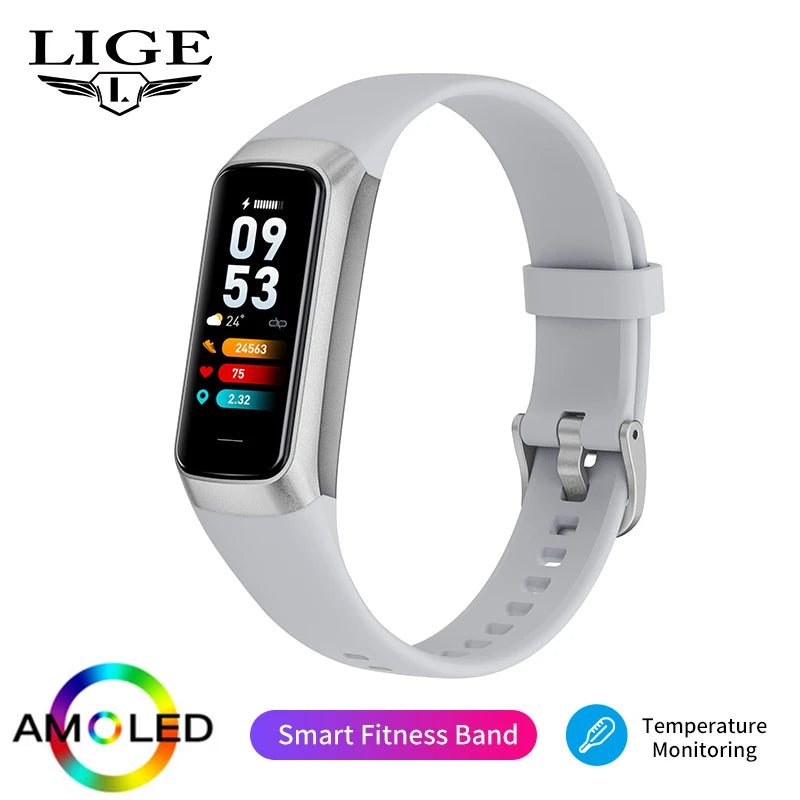 LIGE Amoled Smart Watch Smartwatch Band Women Heart Rate Blood/Waterproof Connected Smart Bracelet Sport Fitness Tracker  Watch