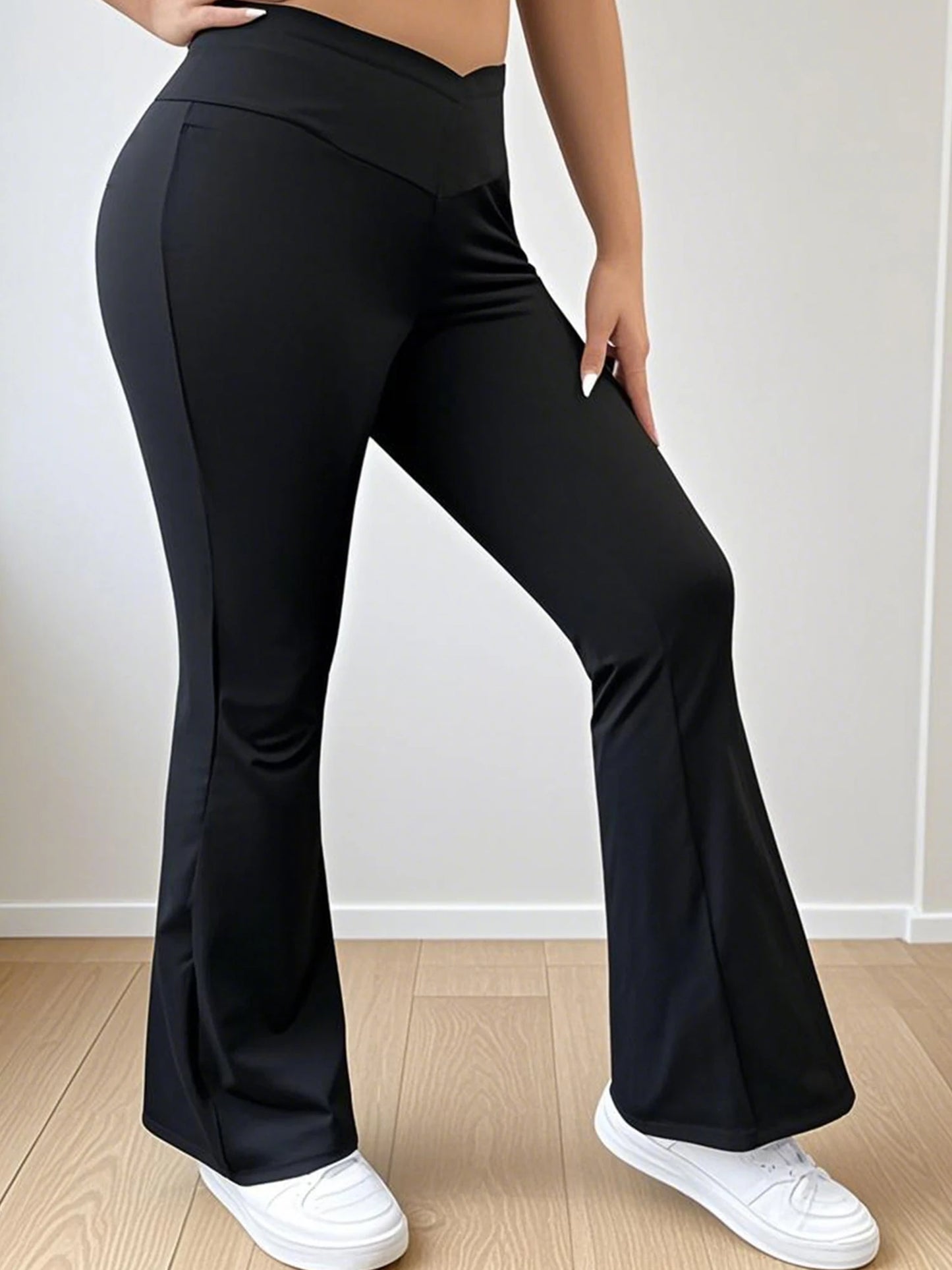 Women Plus Size High Waist Wide Leg Palazzo Pants Solid Color/Loose Fit Casual Long Trousers with Pockets