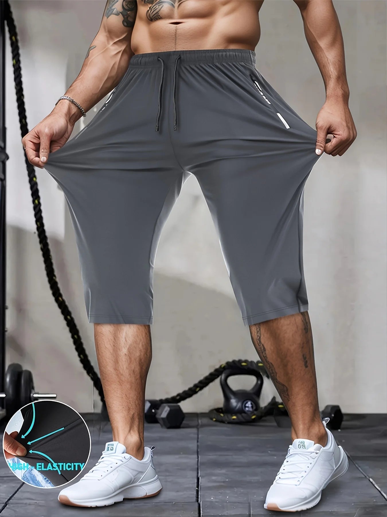 Men High Elasticity Summer Casual Shorts Drawstring Pockets/Breathable Nylon Lightweight Stretchy Athletic Wear