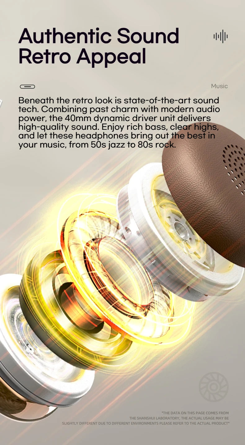 Sansui DT11 ANC Wireless Bluetooth 5.4 Headphone -45dB/Active Noise Reduction Headsets 50H Playtime Over Ear Retro Earphones