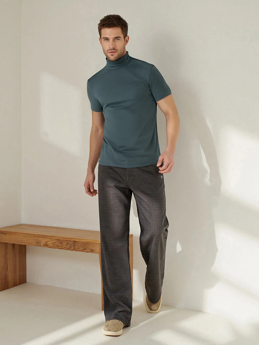 Men s Casual Short Sleeve T-Shirt Fit Solid Color High Neck Summer/Basic Tee Simple Tops for Everyday Wear