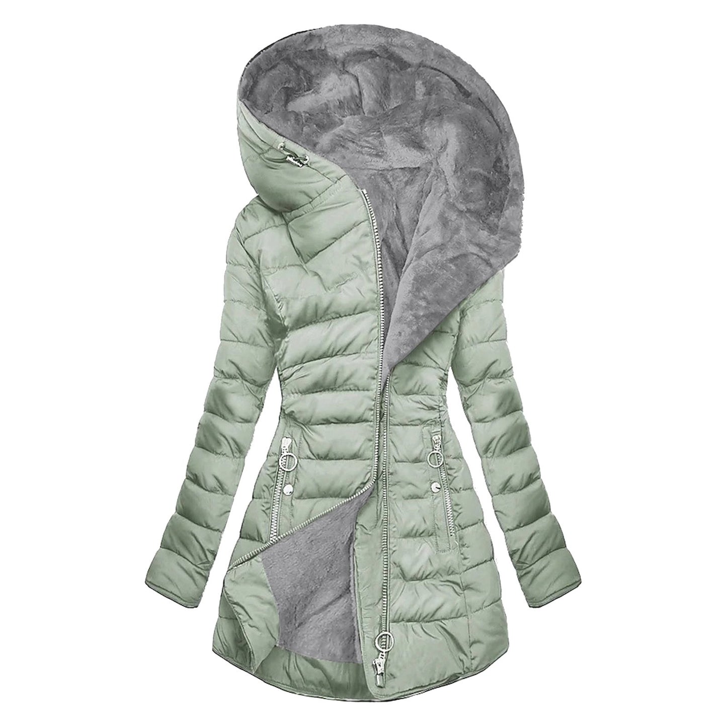 Women Attumn Winter Plush Coat Solid Composite Zipper Long Sleeve Hooded Jacket Pocket Slim Outerwear Winter Jacket For Women