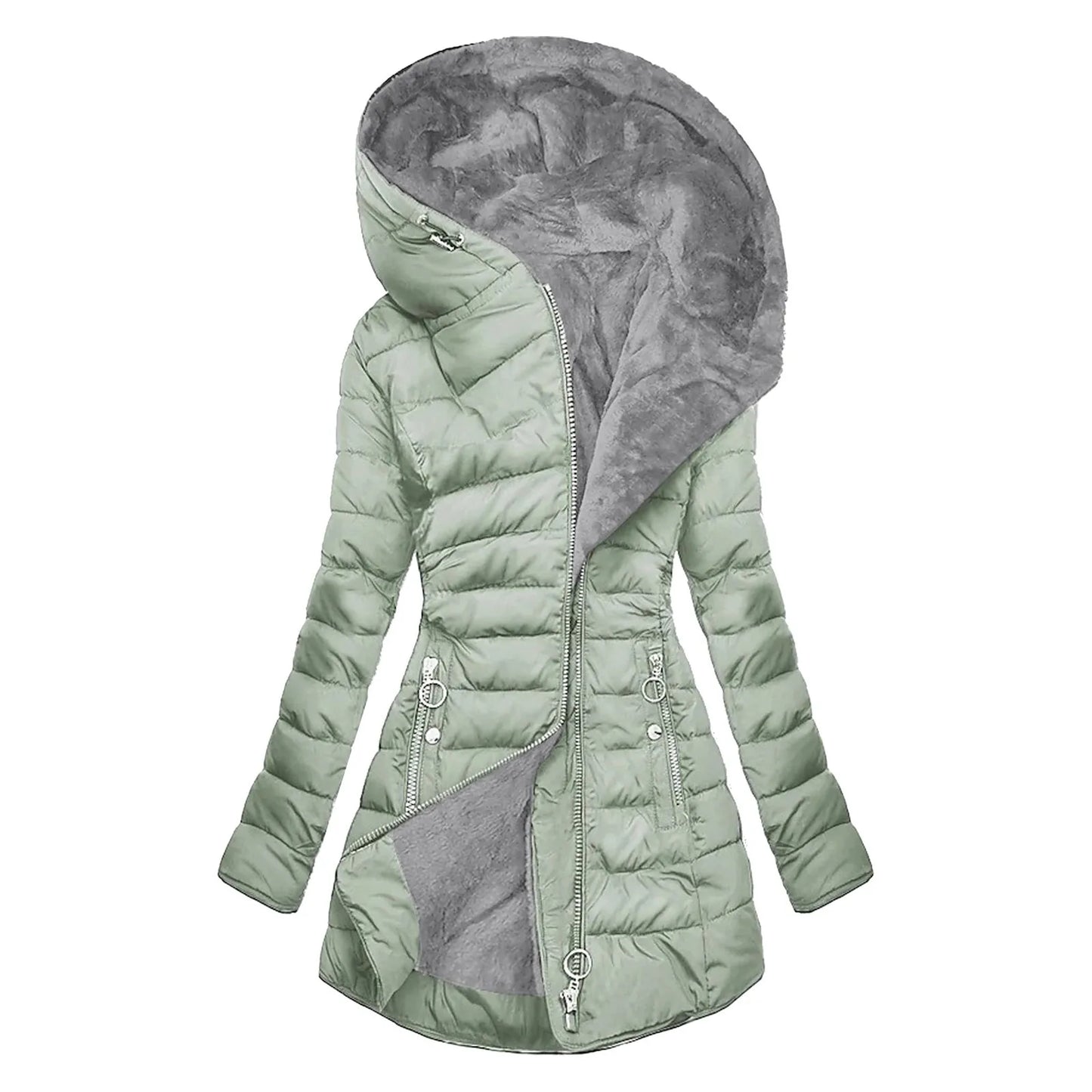 Women Attumn Winter Plush Coat Solid Composite Zipper Long Sleeve Hooded Jacket Pocket Slim Outerwear Winter Jacket For Women