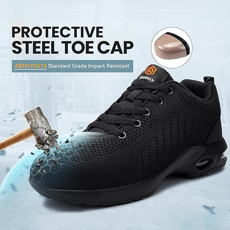 LARNMERN Steel Toe Shoes for Men Lightweight Non Slip Safety Shoes/Breathable Ladies Work Sneakers Arch Support Shoes
