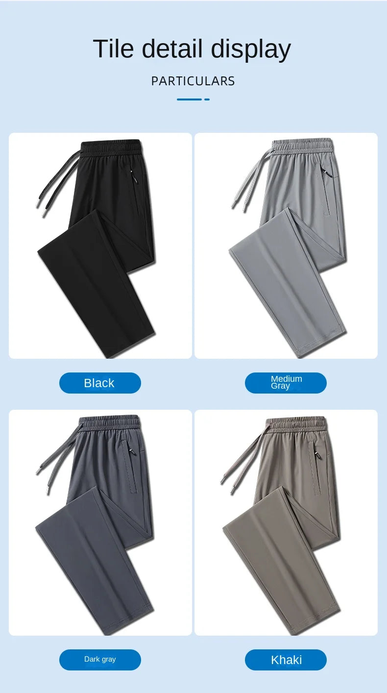 Ice Silk Men's trousers summer black-and-gray thin style business casual/pants outdoor stretch breathable straight leg Pants