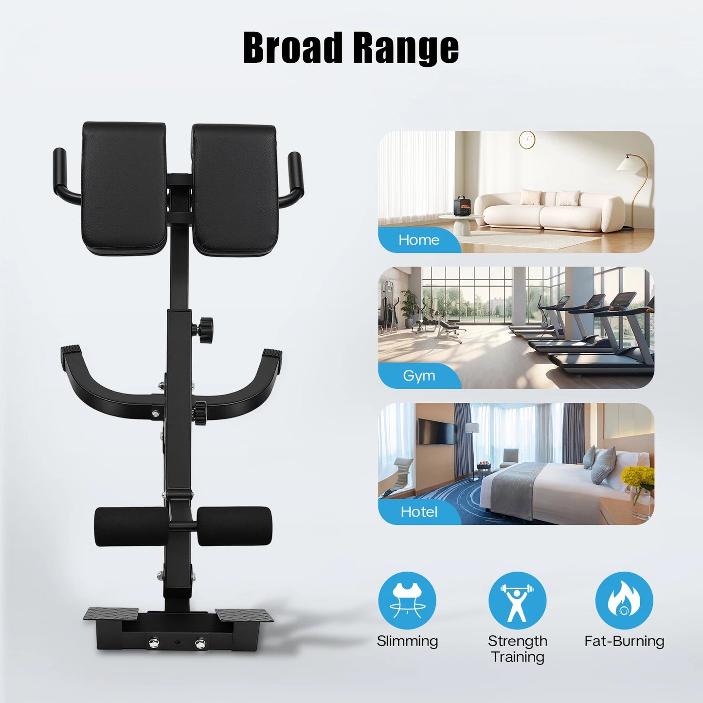 Back Extension Roman Chair Steel Frame Foldable Hyperextension Bench/5 Incline Angles 8 Adjustable Abdominal Pad Length