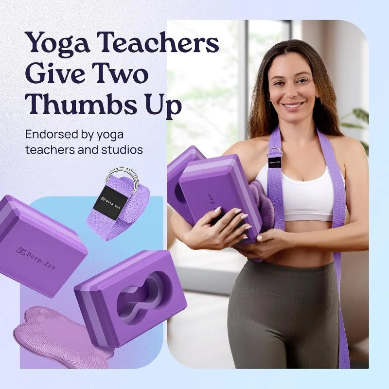 Deep-Zen® Yoga Blocks Wrist Support; Yoga Blocks 2 Pack with Knee Pads/and Strap to Put Less Weight on Wrists Durable