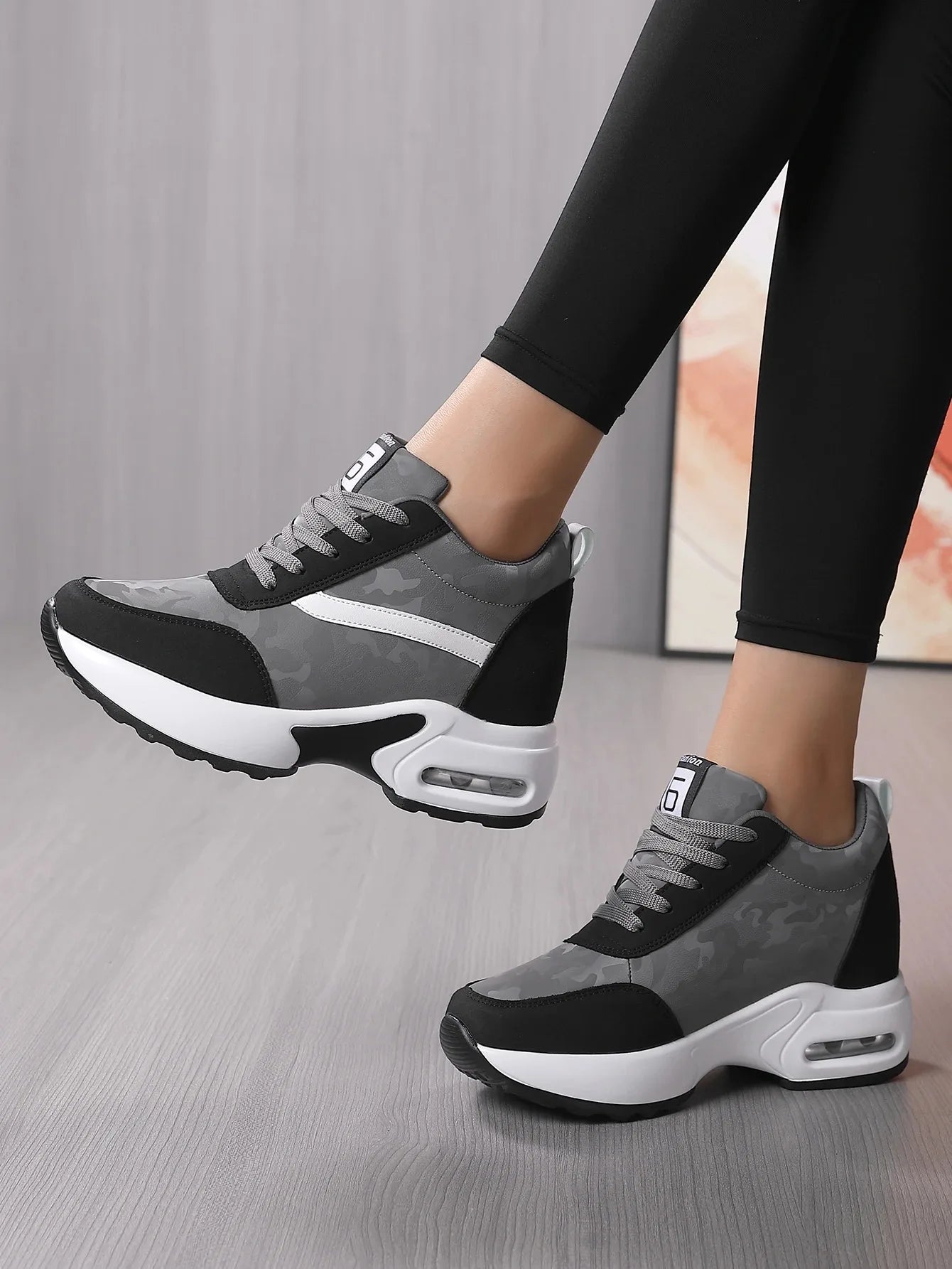 Women Air Cushion Sneaker Insole Increase Height/Brand Sport Shoes High Bottom Outdoor Daily Walking Shoes