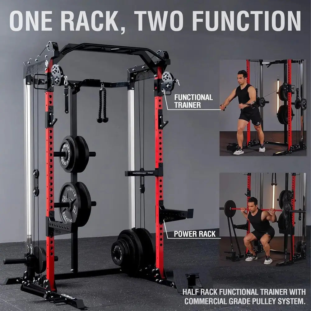 Dual Pulley 2000LB Home Gym Power Cage/with 2000-Pound Capacity for Versatile Workouts