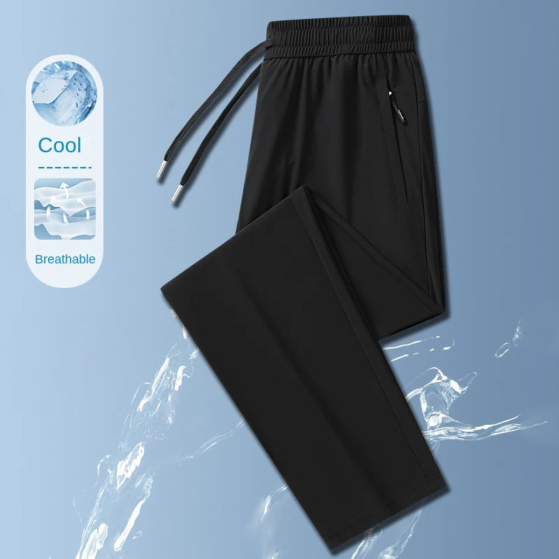 Ice Silk Men's trousers summer black-and-gray thin style business casual/pants outdoor stretch breathable straight leg Pants