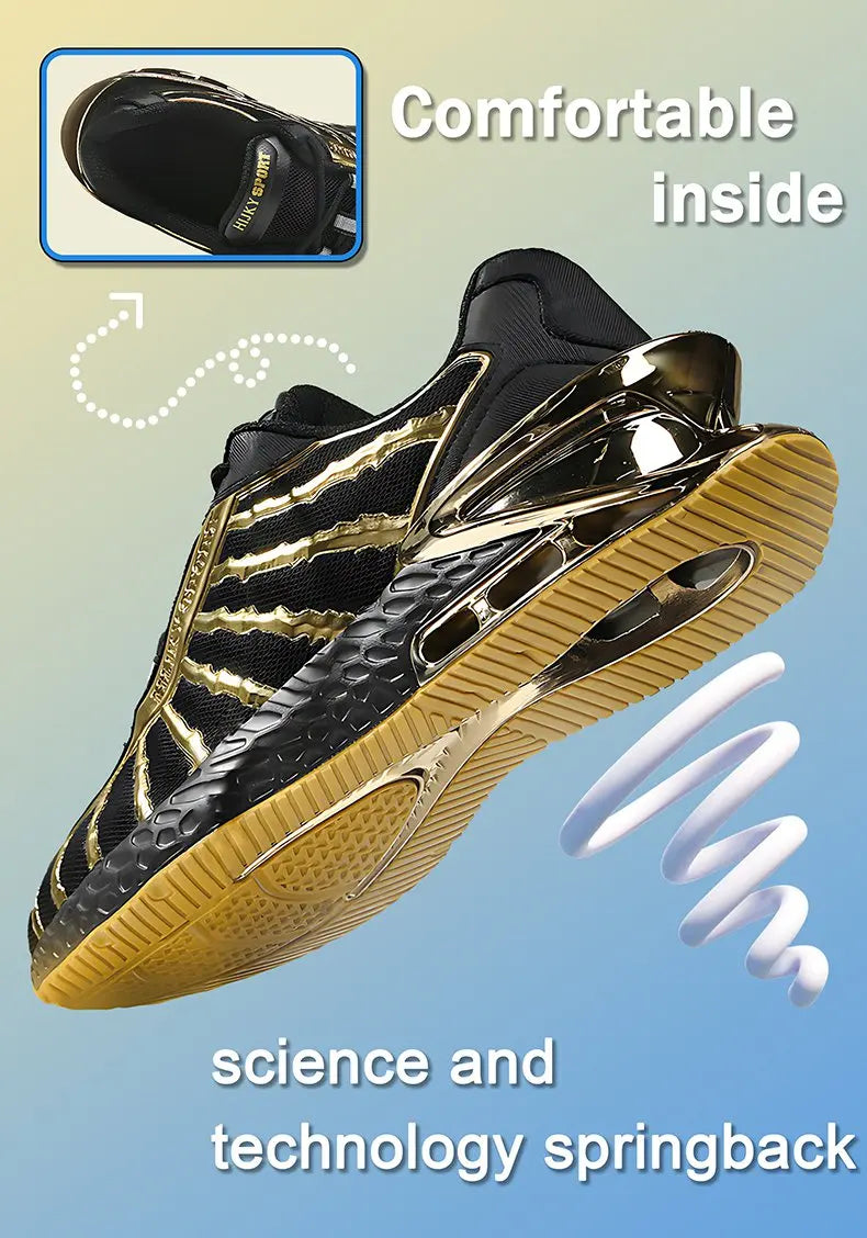 Men's air cushioned road running shoes, breathable weaving lightweight/and fashionable walking sports shoes, gold and silver