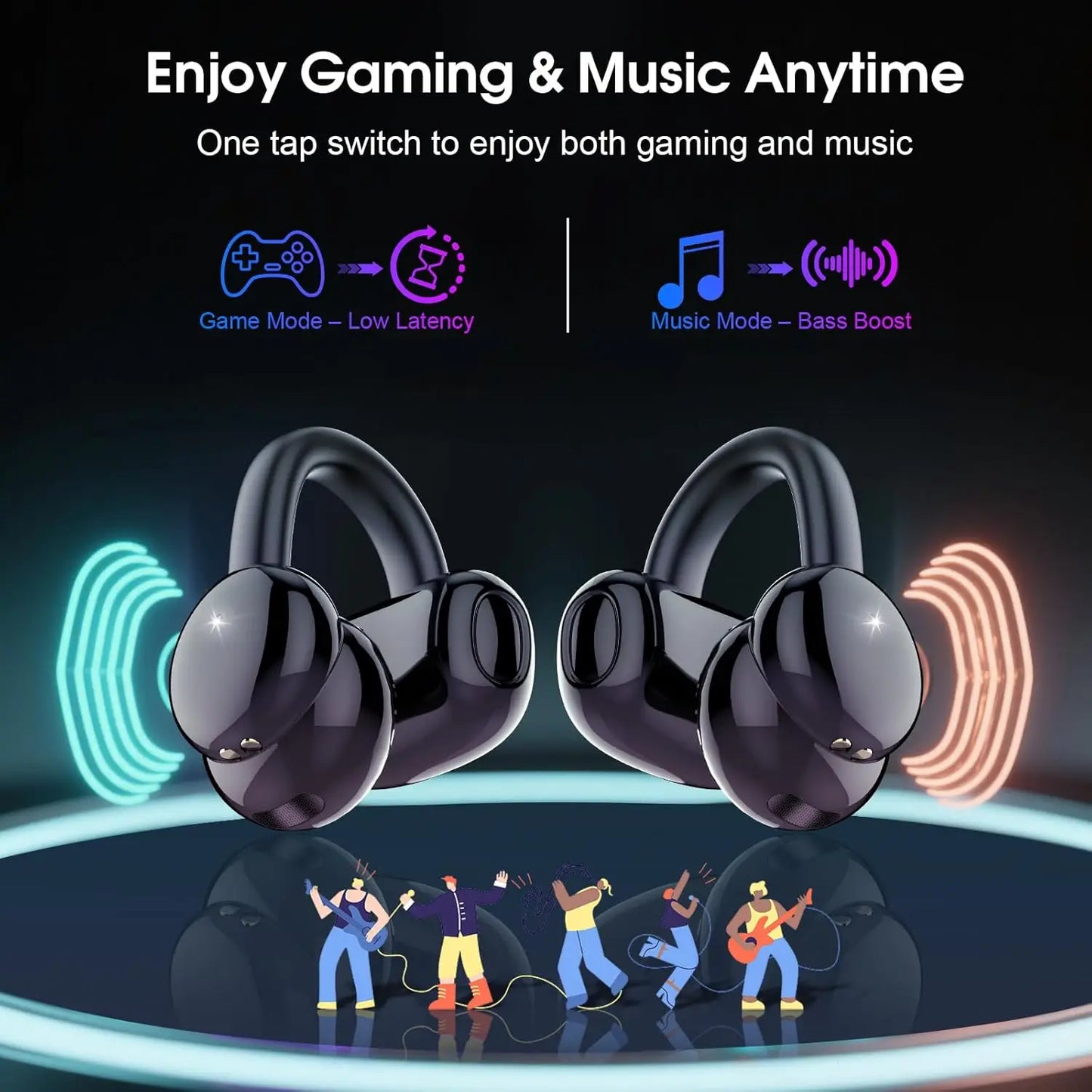 Open Ear Wireless Clip-On Headphones with Bluetooth 5.4 DNN Noise Cancelling/48H Playtime, Low Latency for Music & Calls