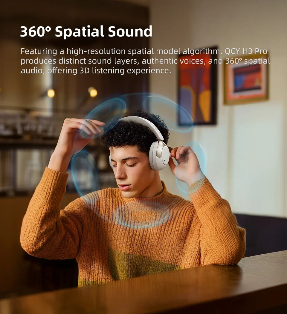 QCY H3 PRO Adaptive ANC Wireless Headphones Over Ear Headset/50dB with LDAC Hi-Res Wireless Audio Bluetooth 5.4 Dual Connection