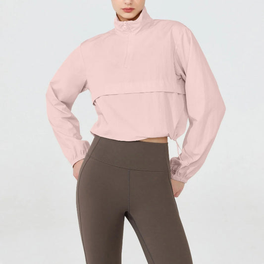 Women Autumn Windproof Waterproof Jacket Uv Resistant Fitness Running/Sporty Jacket Stand Up Collar Drawstring Quick Drying Tops