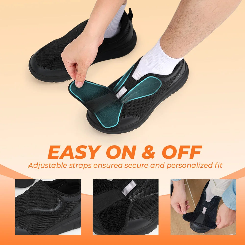 FitVille Men's Diabetic Shoes Extra Wide for Elder Orthopedics Feet Swollen/Adjustable Walking Shoe Elderly Foot Pain Relief