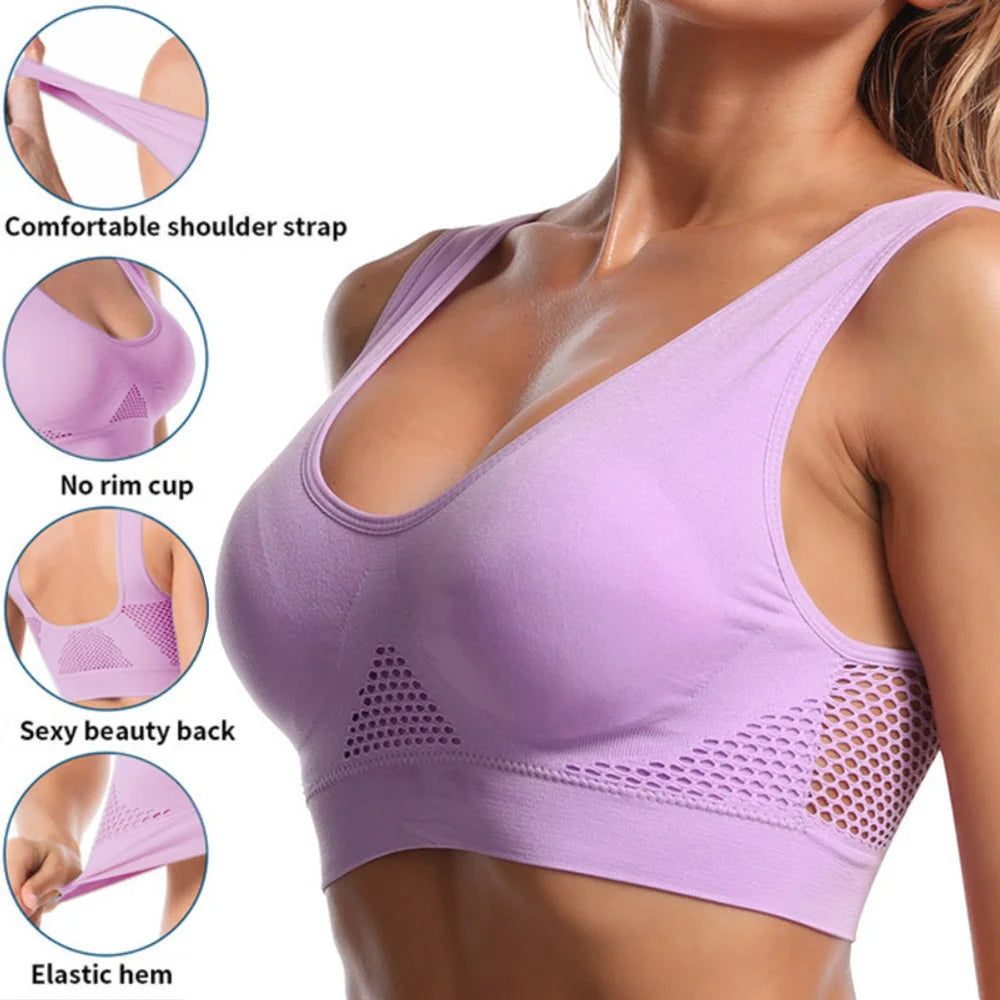 Seamless Mesh Women Sports Bras Fitness Gym Running Underwear Shockproof Bra/Wireless 6XL Plus Size Crop Top Breathable Yoga Bra
