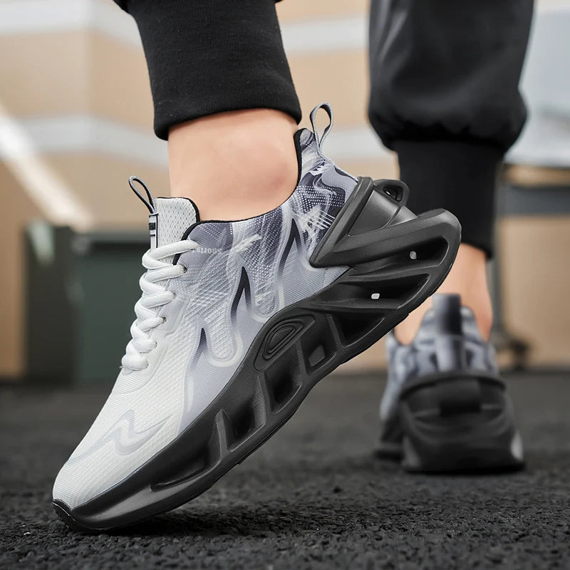Women Gradient Print Blade Sneakers Breathable Flying Weave Mesh/Shock Absorb Sole Lightweight Non Slip Lace Up Running Shoes