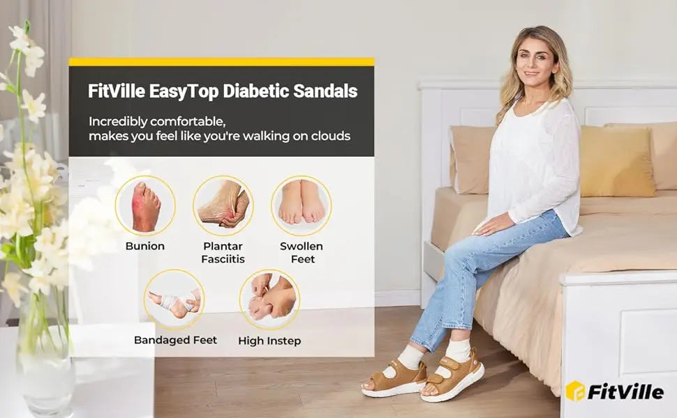 FitVille Women'S Diabetic Wide Sandals With Arch Support Adjustable Straps/Breathable Lightweight Casual Women Flat Shoes
