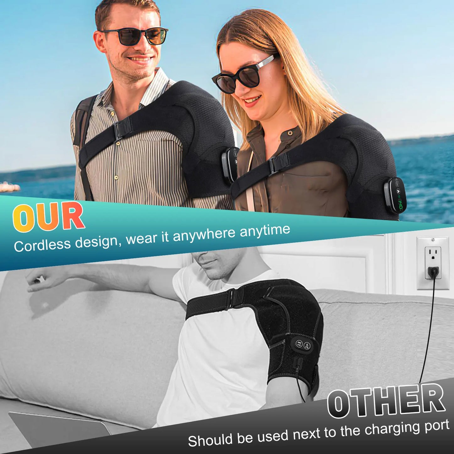 Electric Heating Shoulder Massager Brace Joint Vibration/Arthritis Pain Relief LED Smart Controller Adjustable Support Belt