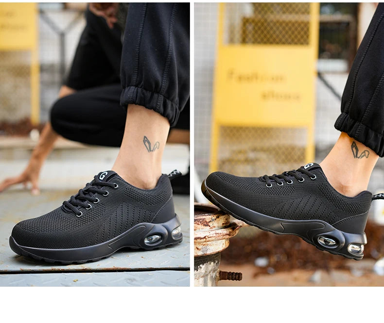 Fashionable breathable soft sole air cushion/anti-smash and anti-puncture work shoes