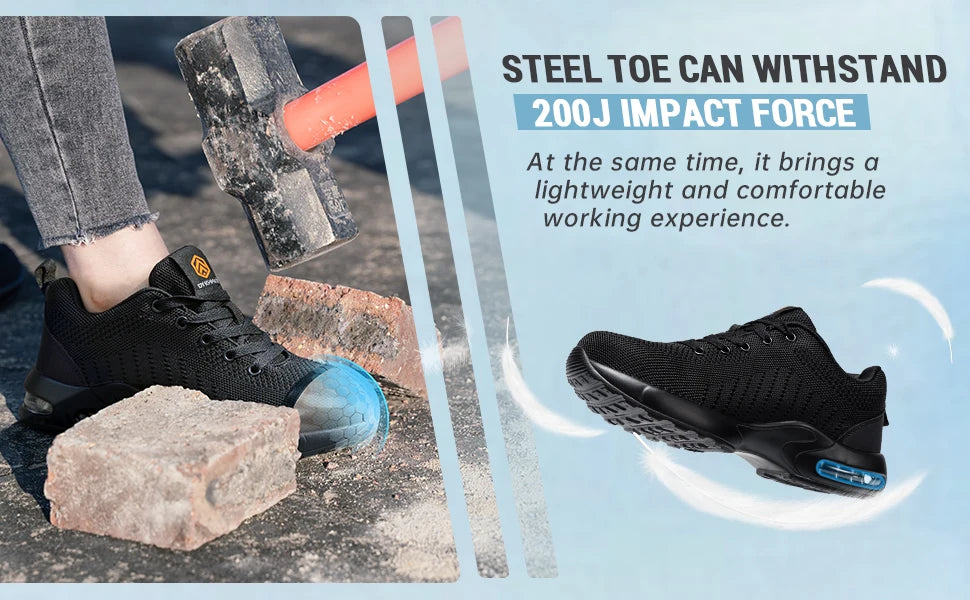 LARNMERN Steel Toe Shoes for Men Lightweight Non Slip Safety Shoes/Breathable Ladies Work Sneakers Arch Support Shoes