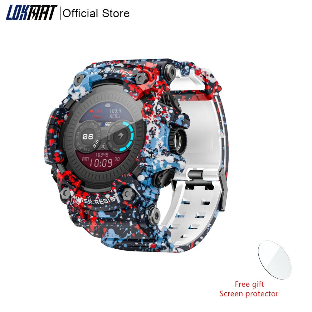LOKMAT Rugged Sport Smart Watch ATTACK-GT Bluetooth Calls/Colorful Waterproof Military Smartwatches with Flashlight for Phone