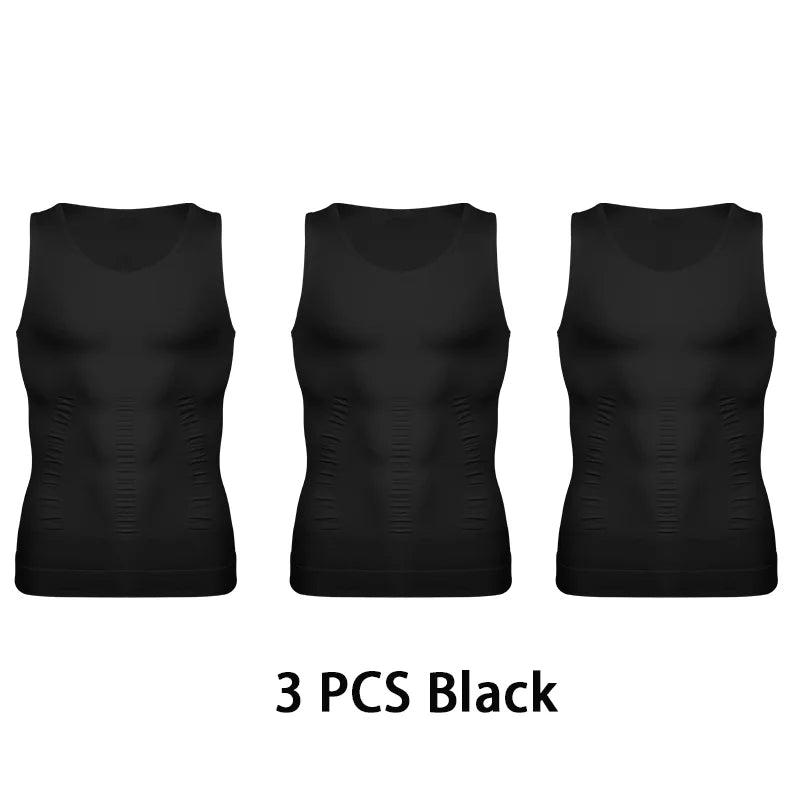 3 PCS Men Sleeveless Compression Vest Solid Slimming Body Shaper/Shirt Gym Workout T Shirt Tummy Control Tank Tops