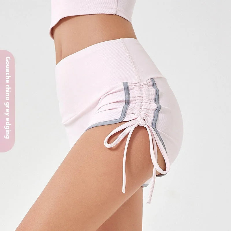 Women's Thin Drawstring Sports Yoga Shorts/High Elastic Fitness Running Shorts