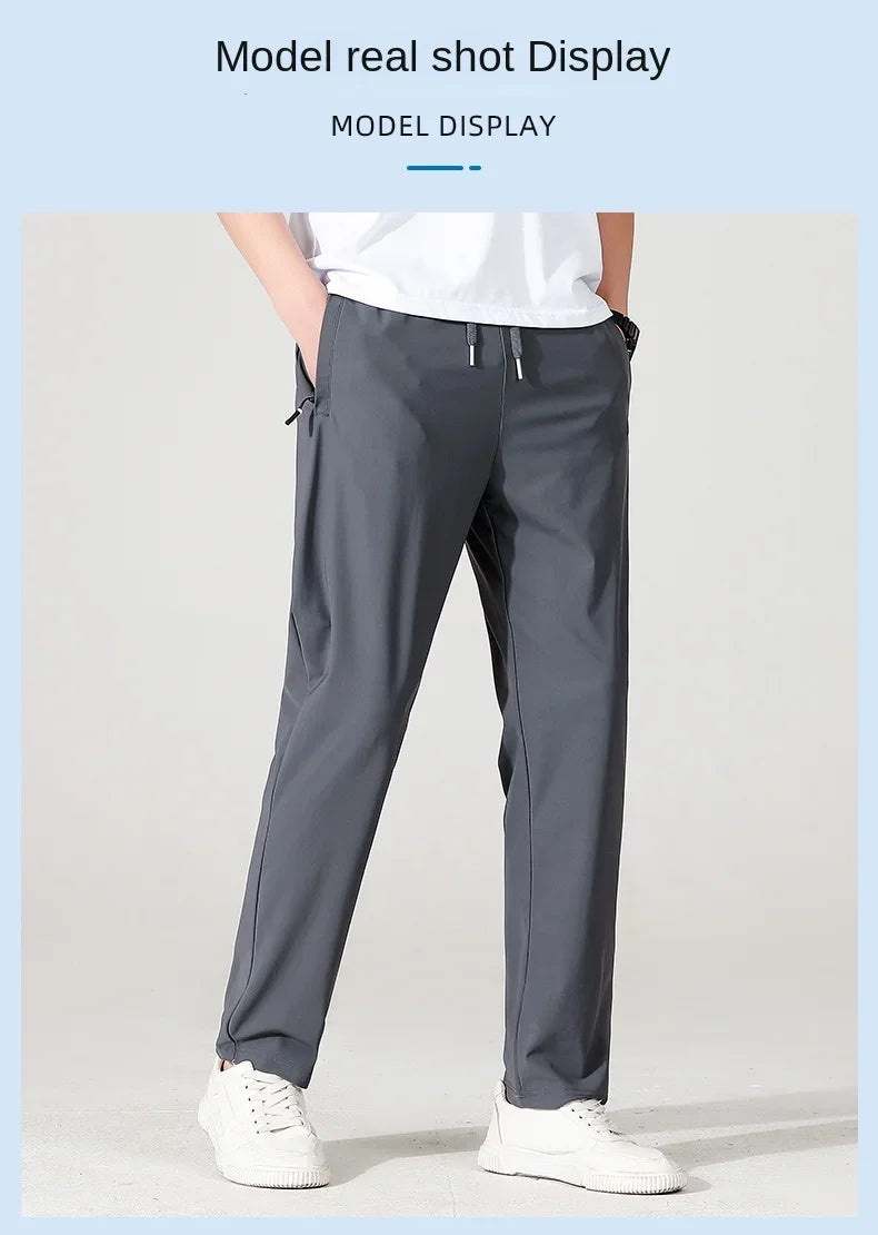 Ice Silk Men's trousers summer black-and-gray thin style business casual/pants outdoor stretch breathable straight leg Pants