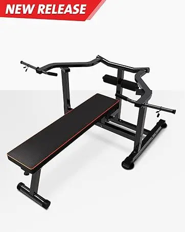 Bench Press Set Chest Press Machine with Independent Converging Arms/Adjustable Flat Incline Bench Press with Dumbbell Rack for