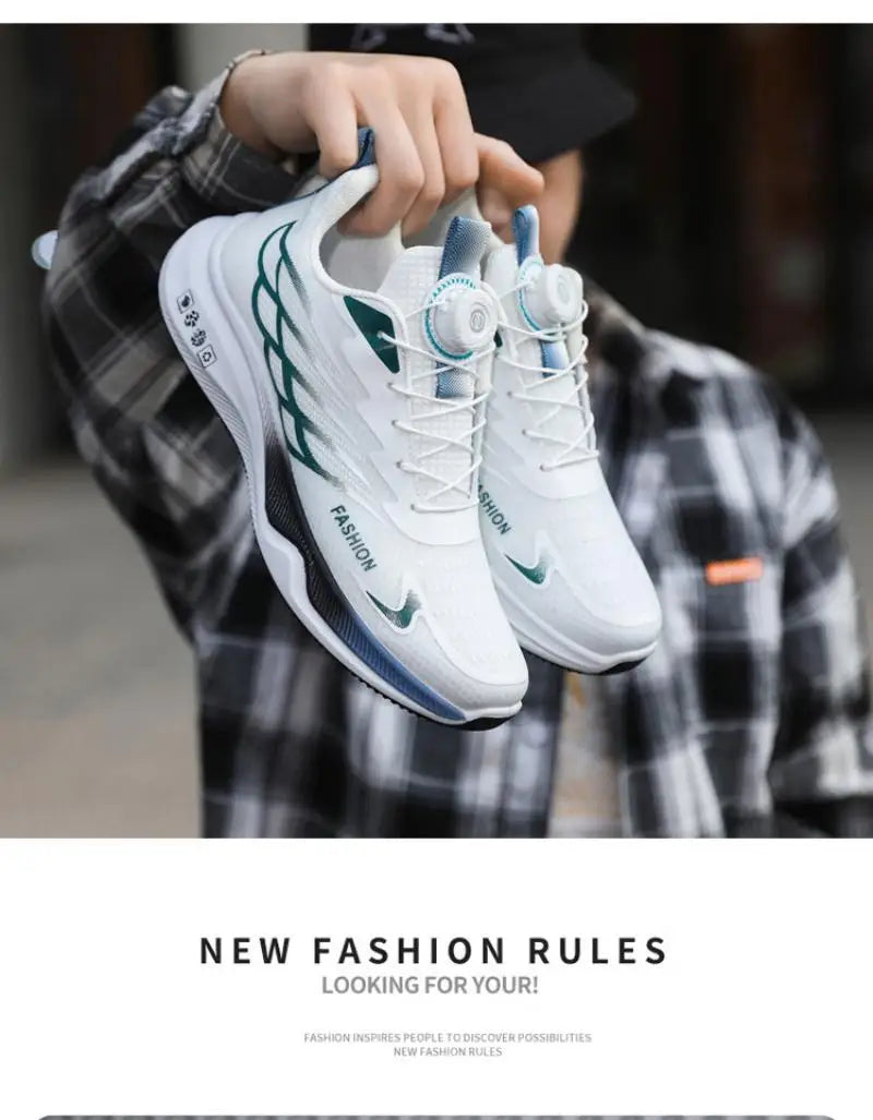 Oulylan Men's Running Sports Shoes Casual Fashion Popular Mesh/Rotating Buttons Breathable Hollow Sneakers Men