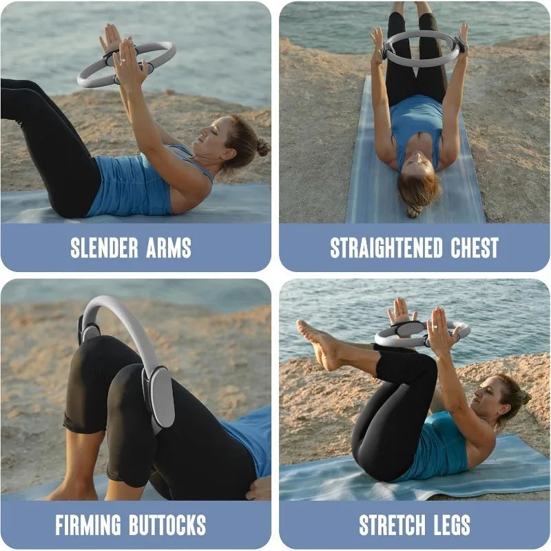 Pilates Ring Fitness Circle 14" Yoga Rings Magic Circle/with Dual Padded Handles for Toning Arms, Thighs/Legs & Core
