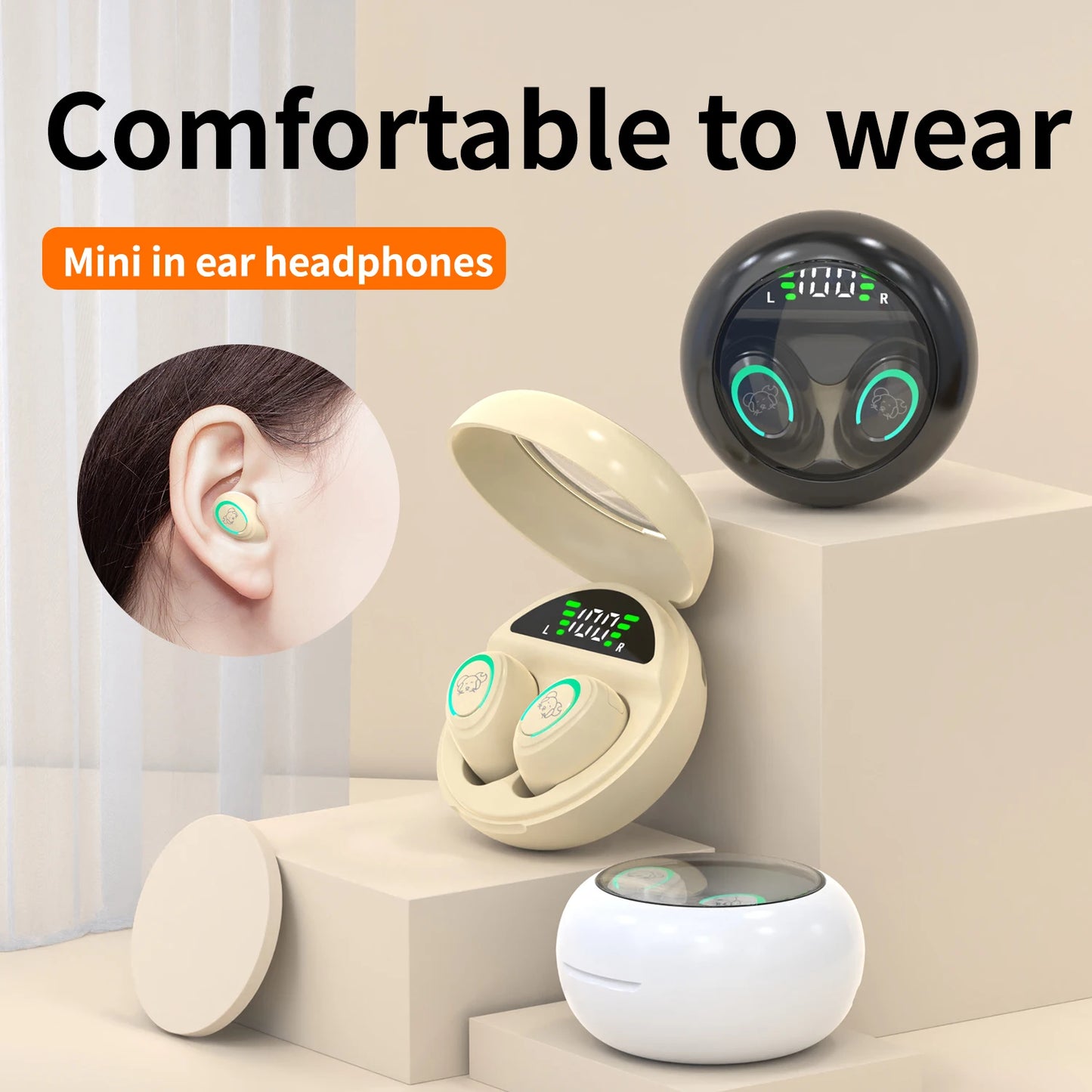 Bluetooth Headphones Wireless Earbuds 48hrs Digital Display/Sports Ear Buds IPX5 Waterproof Earphones for Phone