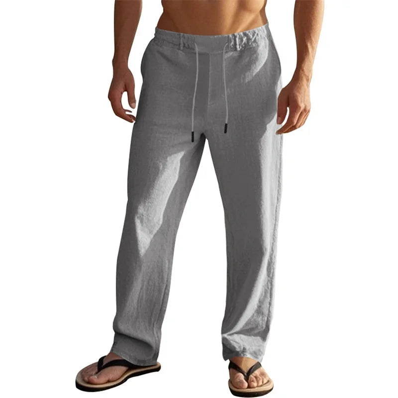 Men s Lightweight Drawstring Linen Pants with Pockets Comfortable/Straight Leg Casual Trousers for Summer Beach Wear