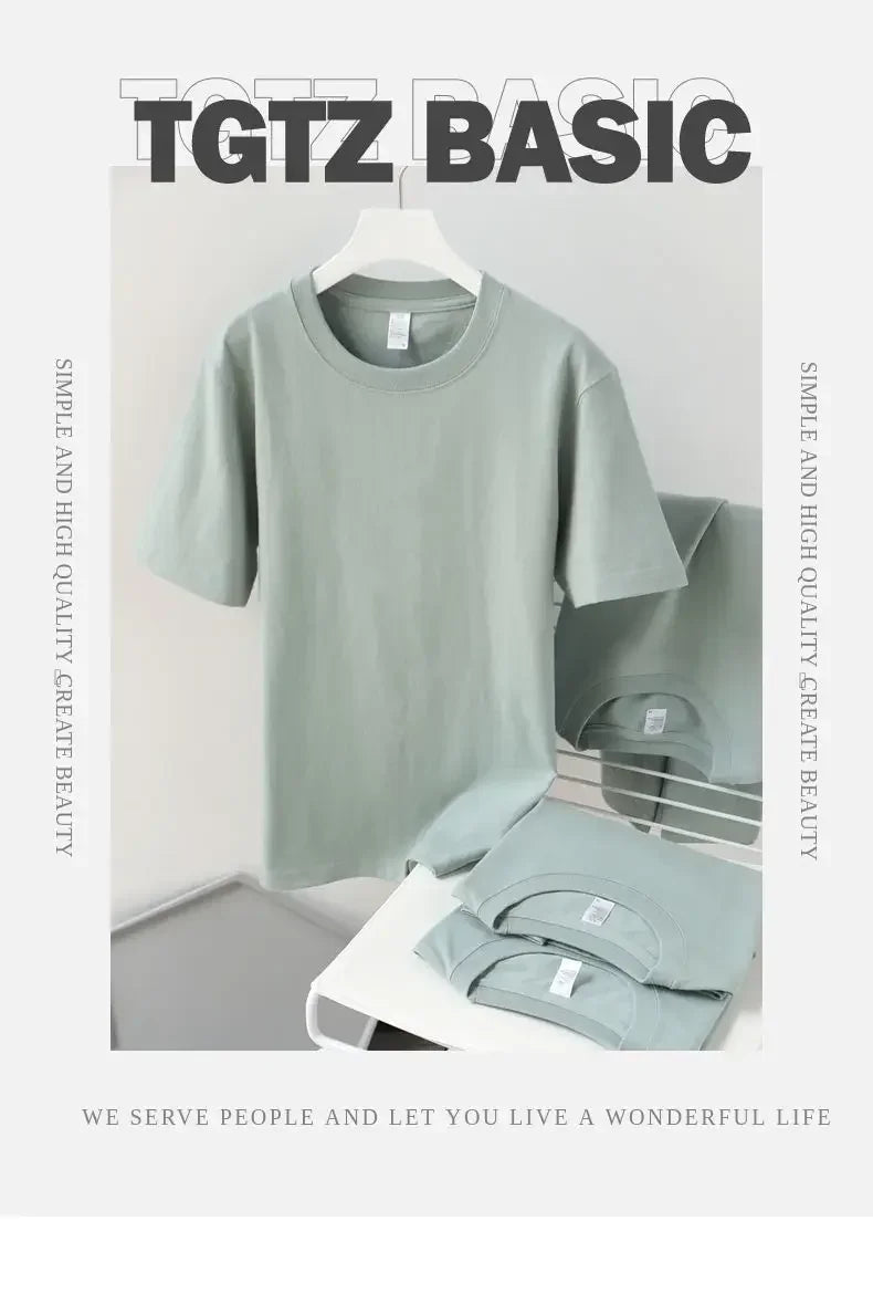Summer Men Green T-shirt 100% Pure Cotton/Short-sleeved Top T-shirt Green Cotton Half-sleeve T Shirt