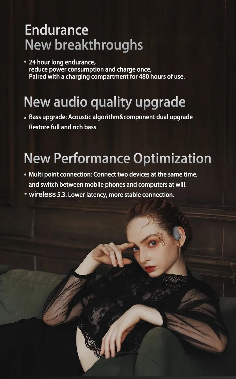Open Ear Bluetooth Headphones 30 Hours Playtime/True Wireless Earbuds with Ear Hook Air Conduction Clear Calls Waterproof